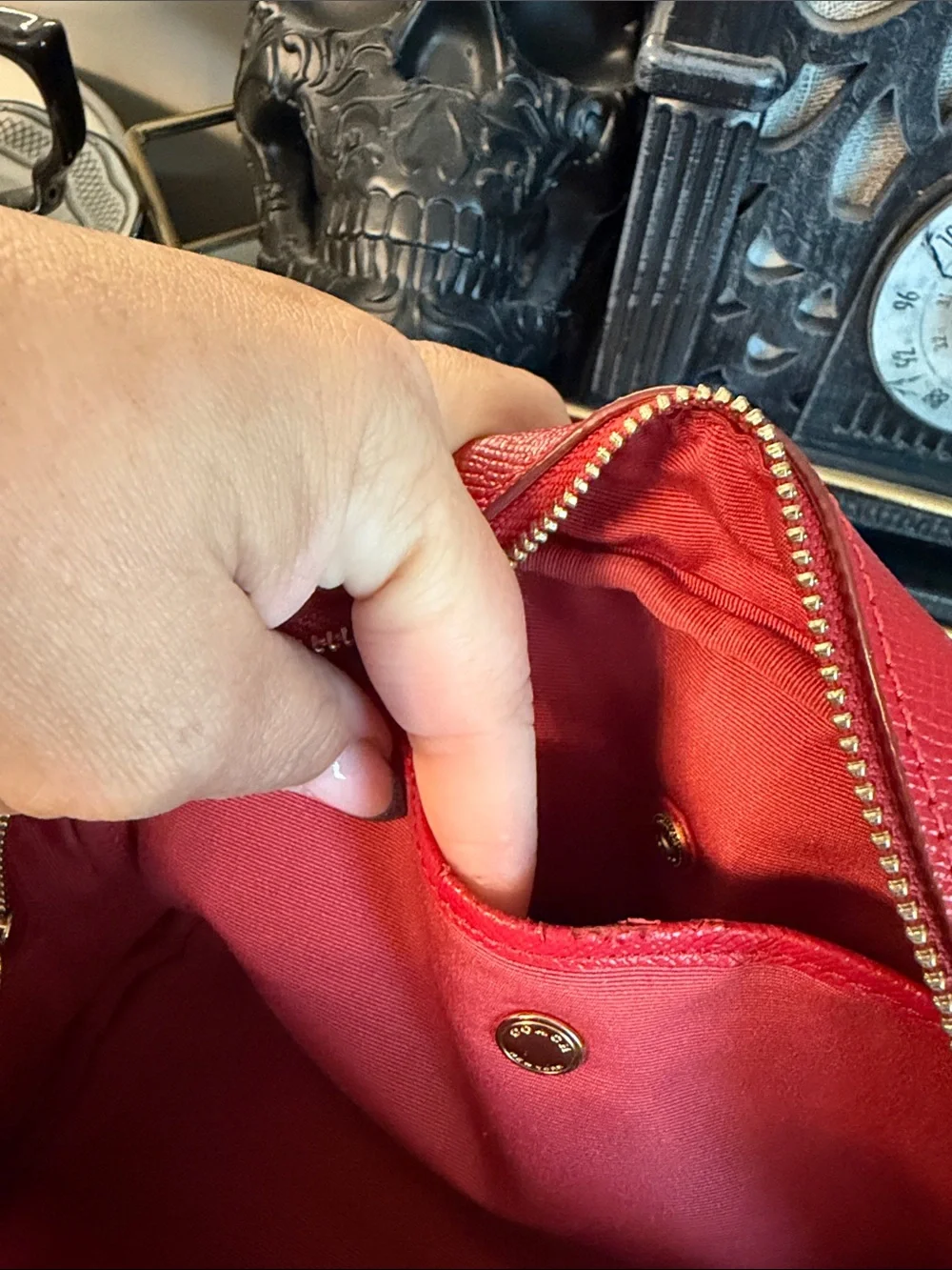 Coach Red Pebble Leather Wristlet Cosmetic Case